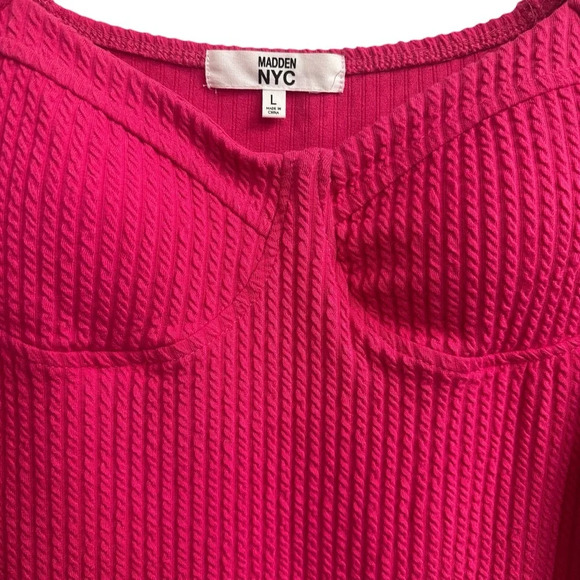 Pink Madden NYC Long Sleeve Textured Bodycon Bra-Cup Design Pink Dress Sz L - Picture 5 of 6